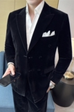 帅气戗驳领双排扣男礼服丝绒西装外套结婚西服上衣DX947-P158，男装西服套装，电商A213