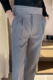 男士那不勒斯垂感高腰直筒裤休闲裤子潮西裤男长裤灰色XKA20-P78，男装西裤，电商A213