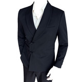 新中式休闲盘扣西服套装青果领宴会西装两件套男灰色LJT953-P243，男装西服套装，电商A213