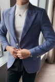 2025秋装新款男士韩版修身帅气西装外套单西服质感蓝色DX622-P155，男装西服套装，电商A213