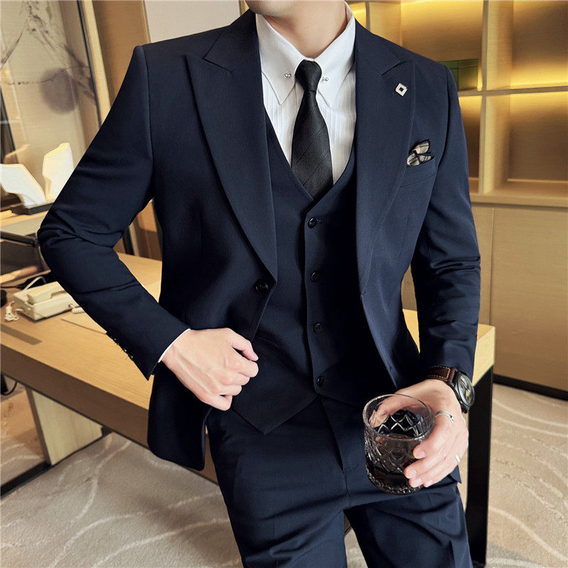 M-7XL戗驳领两粒扣西装两件套男修身商务西服套装LJT7052-P150特图片
