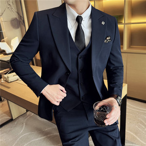 M-7XL戗驳领两粒扣西装两件套男修身商务西服套装LJT7052-P150特图片
