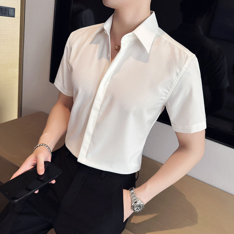 新增4XL~夏季暗门襟大领衬衫男短袖帅气商务休闲男衬衣C2303-P58,男装T恤,电商A213