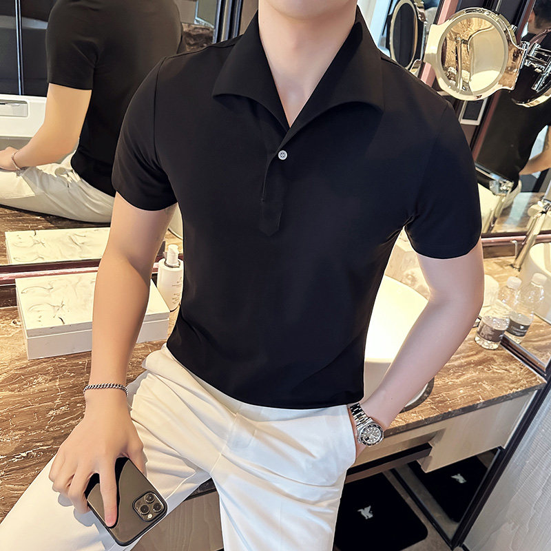 立体剪裁一字领休闲polo衫男商务时尚古巴领短袖T恤PL2426-P63,男装T恤,电商A213