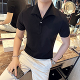 立体剪裁一字领休闲polo衫男商务时尚古巴领短袖T恤PL2426-P63，男装T恤，电商A213