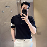 【天丝莱赛尔】手臂条纹拼色冰丝针织POLO衫短袖T恤男PL2404-P67，男装Polo衫，电商A213