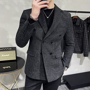 亮晶晶毛呢~质感高档帅气双排扣西服男厚款西装外套DX943-P155图片