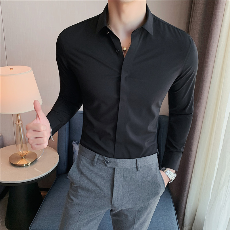 高品质轻奢商务暗门襟无痕压胶衬衫长袖衬衣男浅蓝色C2032/P75,男装衬衫,电商A213