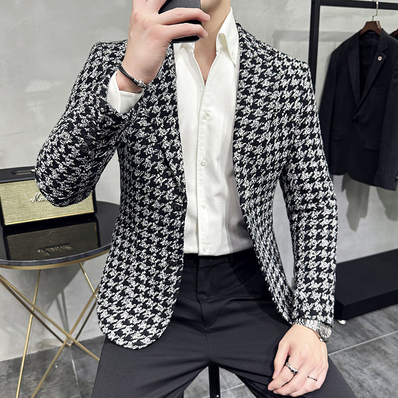 潮男主持人宴会礼服帅气西服外套时尚千鸟格西装厚款DX118-P155,男装西服套装,电商A213