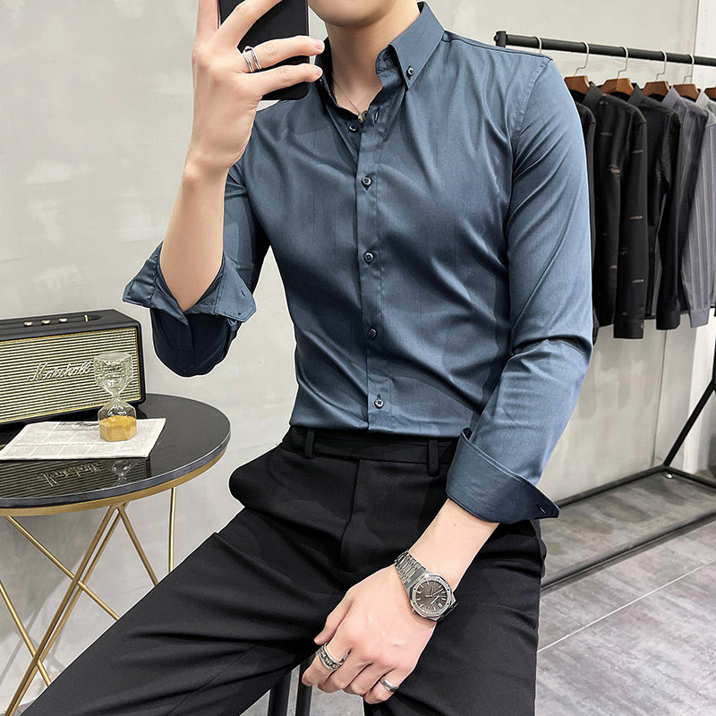 2025春装新款男士虚线条纹长袖衬衫英伦修身衬衣C2021-P68,男装衬衫,电商A213