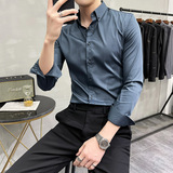 2025春装新款男士虚线条纹长袖衬衫英伦修身衬衣C2021-P68，男装衬衫，电商A213