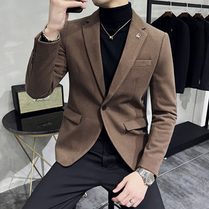 肌理纹高级感男暗条纹毛呢休闲西服外套妮子西服加厚DX6952-P155图片