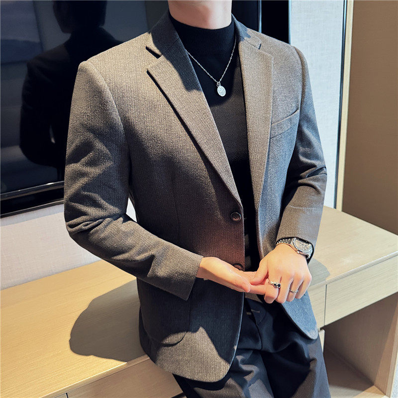 秋冬高级感加厚暗条纹毛呢西服外套休闲西装深灰色DX8826-P147