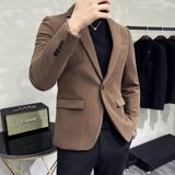 高级感男暗条纹毛呢休闲西服外套妮子西服加厚咖啡色DX6952-P155，男装西服，电商A213