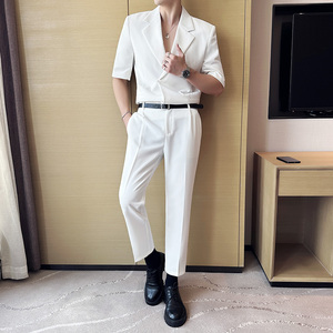 送皮带~潮男个性穿搭~夏装男宽松西装两件套短袖西服LJT5503-P220图片