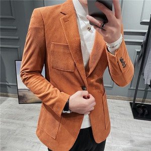 灯芯绒面料帅气西服男士韩版修身西装外套单西服焦糖色DX623-P137