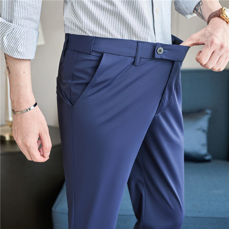 轻薄隐形松紧腰四面弹高弹力冰丝垂感丝滑西裤男九分裤JF8077-P73，男装西裤，电商A213