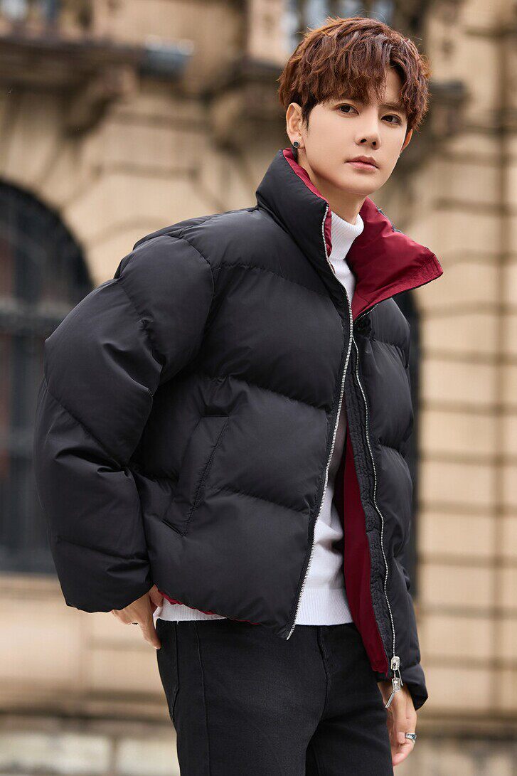 双面穿设计感加厚棉衣短款时尚保暖棉服立领外套黑色M23083-P193,男装棉衣,电商A213