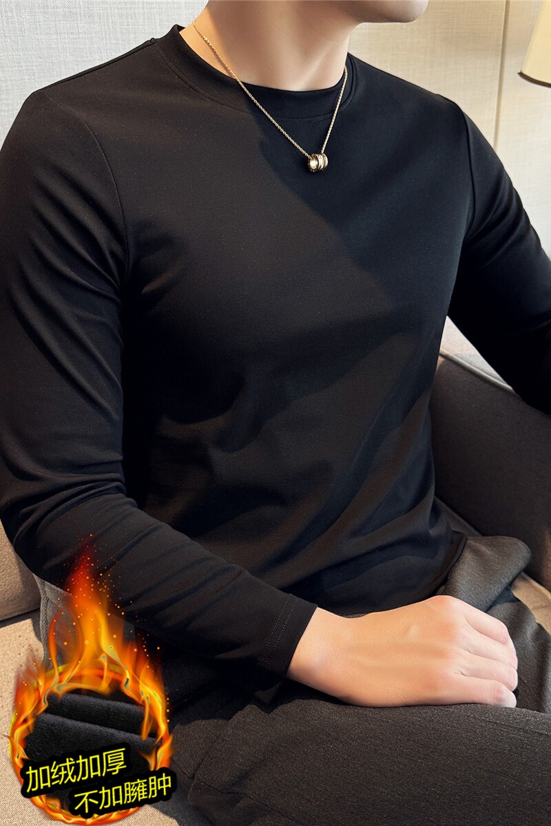 秋冬高级感加厚加绒打底衫长袖t恤纯棉弹力修身内搭秋衣CRT01-P42图片