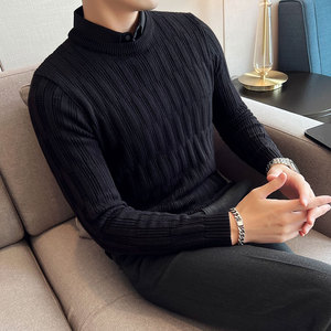 假两件毛衣男柔软弹力加厚修身假领提花针织衫灰色M9858-P98图片