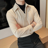 个性V领加厚毛呢衬衫纯色休闲假两件衬衫毛衣深灰色CM2137-P98，男装针织衫/毛衣，电商A213