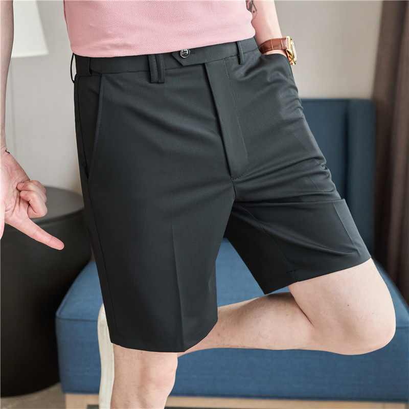 可拉伸松紧腰短裤潮男弹力垂感西裤修身休闲五分裤中灰色DK11-P57，男装西裤，电商A213