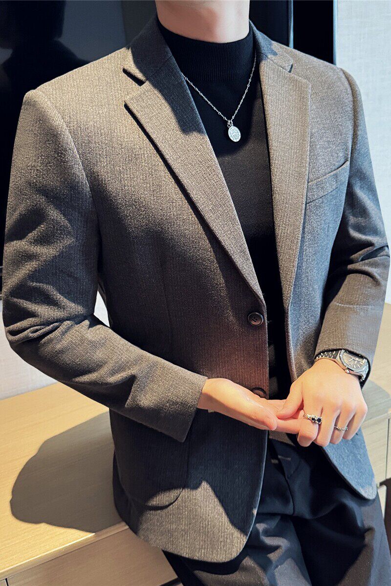 秋冬高级感加厚暗条纹毛呢西服外套休闲西装深灰色DX8826-P147,男装西服,电商A213