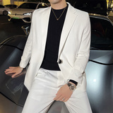 个性搭扣设计修身西服套装男高级感西装两件套卡其色LJT928-P235，男装西服套装，电商A213