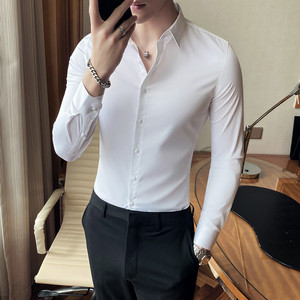 S-7XL英伦衬衫大码修身男长袖衬衫打底衬衫白色CS01/P30图片