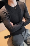 已补到大货暗条纹圆领毛衣男士套头毛衣修身针织衫深灰M1550-P53，男装针织衫/毛衣，电商A213