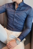 长期做~男弹力衬衫暗条纹质感修身长袖衬衣轻奢商务衬衫C2035-P63，男装衬衫，电商A213