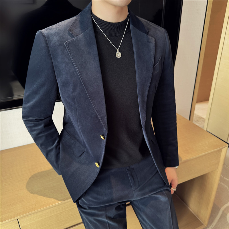 定制绒面布料~重磅加厚灯芯绒西服外套男西装上衣黑色DX708-P193图片