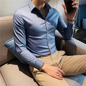 长期有货~时尚品质吸干舒适面料长袖衬衫男修身纯色衬衣C2020-P58图片