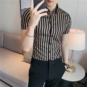 夏季新款男高级感条纹短袖衬衫轻奢质感衬衣修身DC6123-P58图片