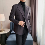 冬装加厚条纹双排扣西服外套男休闲潮流商务西装潮DX36-P155，男装西服套装，电商A213