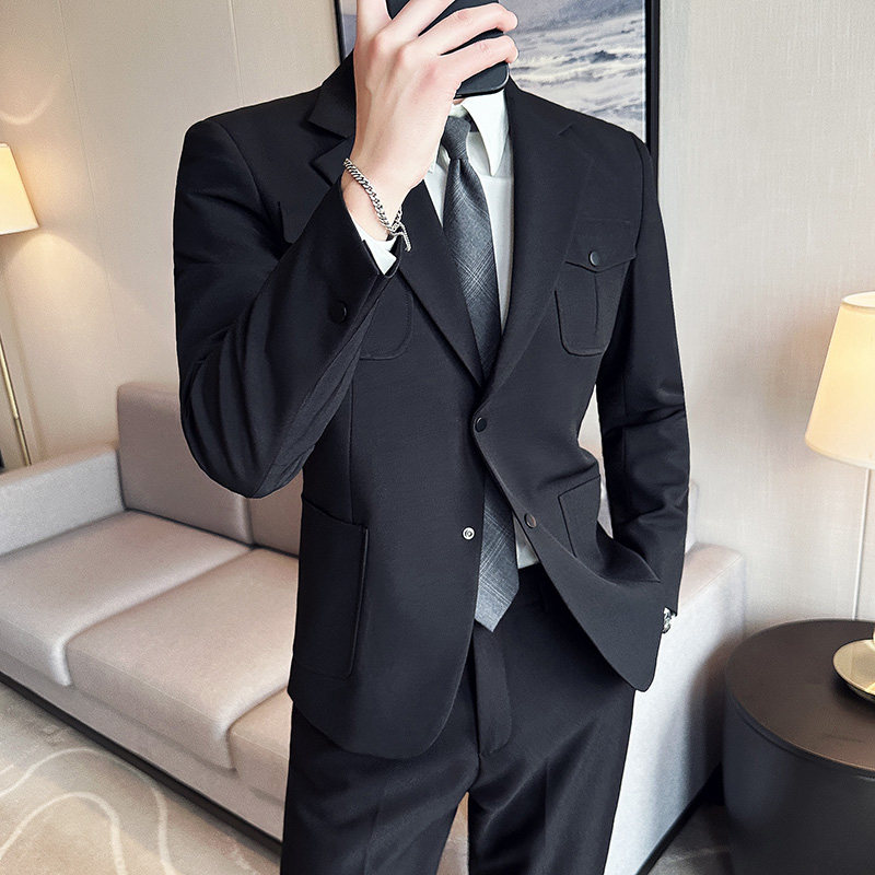 帅气两粒扣口袋装饰时尚设计感西装男主持人宴会礼服DX957-P168图片