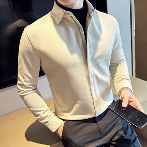个性加厚毛呢衬衫男拉链款休闲假两件衬衫毛衣安克拉红CM9213-P93图片