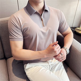 半拉链拼皮短袖Polo衫凉感轻薄弹力休闲户外运动短袖PL98253-P63，男装Polo衫，电商A213