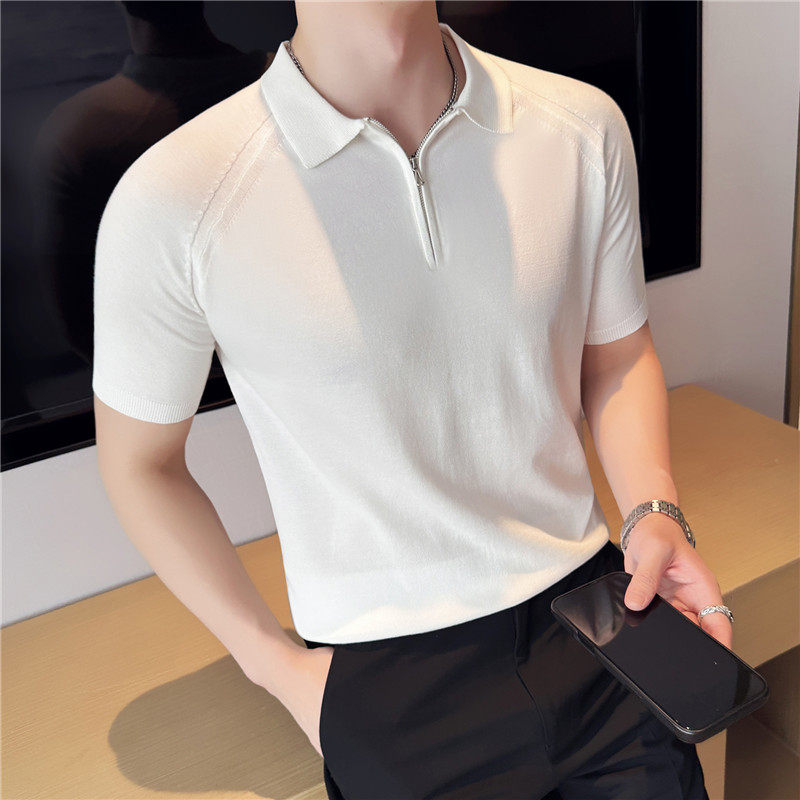 【天丝莱赛尔】高级感冰丝薄款半拉链针织短袖POLO衫灰色T30-P67，男装Polo衫，电商A213