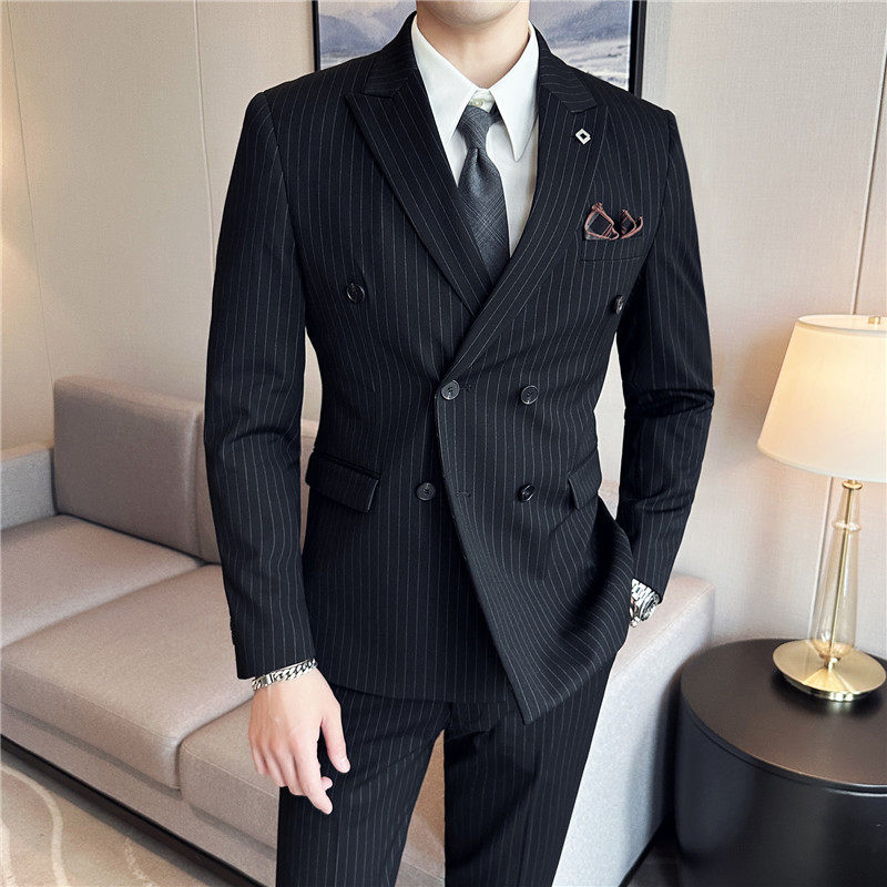 色织质感面料西服套装条纹双排扣西装三件套男SJT6831-P275,男装西服套装,电商A213