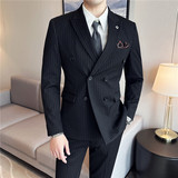 色织质感面料西服套装条纹双排扣西装三件套男SJT6831-P275，男装西服套装，电商A213