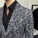 秋冬高级感花色西服外套男印花西装厚款单西上衣黑色DX920-P155，男装西服套装，电商A213