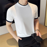 夏季薄款莫代尔棉高级感撞色拼接叠穿假两件T恤男红色TF110-P47，男装T恤，电商A213