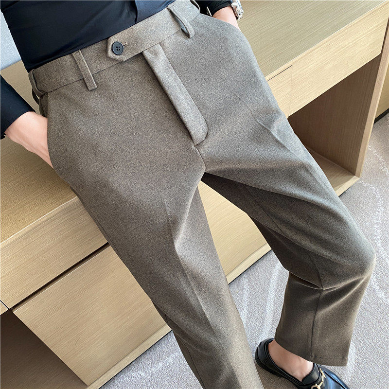 高级感腰部可拉伸加厚毛呢西裤男商务西裤小脚休闲裤XK208-P68图片