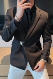 主推款质感高档搭扣设计帅气西服男休闲西装外套黑色DX8802-P160，男装西服套装，电商A213