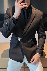 主推款 质感高档搭扣设计帅气西服男休闲西装外套黑色DX8802-P160图片