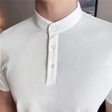 新增军绿色~新中式立领薄款polo衫纯色短袖t恤亨利领T7860-P50，男装Polo衫，电商A213