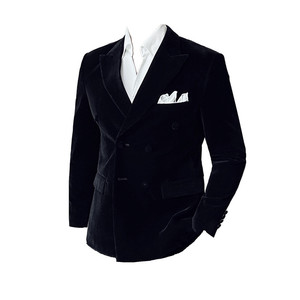 帅气戗驳领双排扣男礼服丝绒西装外套结婚西服上衣DX947-P158图片