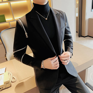 拉链设计感~质感个性帅气西服上衣男西装外套黑色DX8807-P185图片