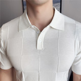 【天丝莱赛尔】高级感格子冰丝针织POLO衫短袖T恤黑色PL2403-P63，男装Polo衫，电商A213